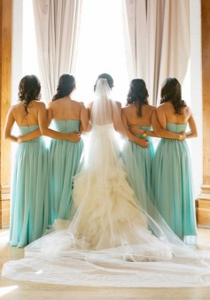 Simple A-line Sweetheart Floor-length Blue Chiffon Bridesmaid Dress With Ruffles