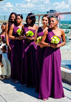 Gorgeous One-shoulder Long Chiffon Purple Bridesmaid Dress/Wedding Party Dress