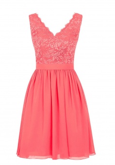 Elegant V-neck Short Chiffon Coral Bridesmaid Dress/Wedding Party Dress