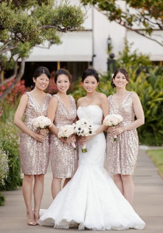 Hot-selling A-line V-neck Short Rose Gold Sequins Bridesmaid Dress/Party Dress