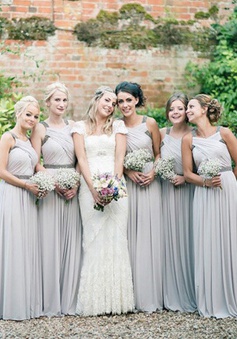 Exquisite Floor-Length Sleeveless Grey Bridesmaid Dress with Beading