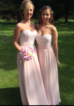 Stunning Sweetheart Floor-Length  Pink Bridesmaid Dress with Lace