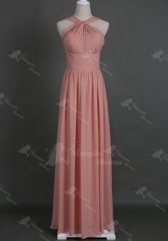 Simple Floor- Length Sleeveless Jewel Blush Bridesmaid Dress with Pleats