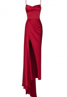 Sheath Spaghetti Straps Wine Red Siit Evening Dress