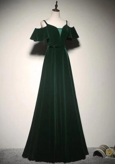Charming A Line Dark Green Velvet Long Prom Dress