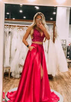 Sexy Two Piece Long Prom Dress With Split