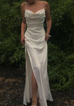 A Line Cowl Neck Spaghetti Straps White Prom Dresses