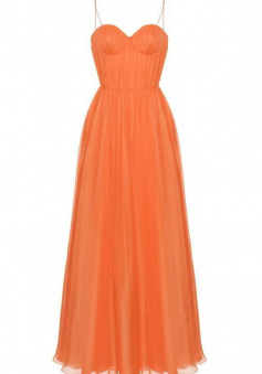 Simple Floor Length Orange Chiffon Prom Dresses