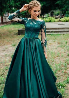 Gorgeous Long Sleeves Dark Green Prom Dress With Lace