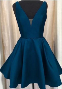 Sexy Navy Blue V Neck Short Homecoming Dress
