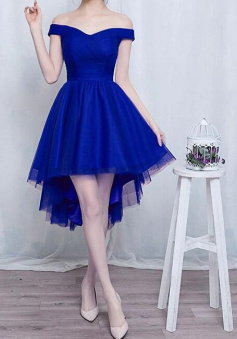 Sexy Off Shoulder Tulle High Low Short Prom Dress