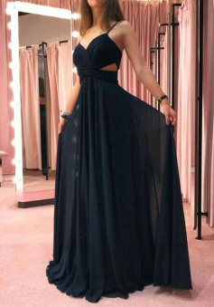 Spaghetti Straps Chiffon Long Prom Dress