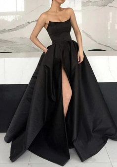 A Line Strapless Satin Leg Split Evening Dresses