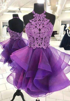 Sexy purple tulle lace short homecoming dress