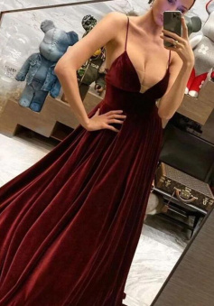 Beauty Chic A line Velvet Burgundy Prom Dress