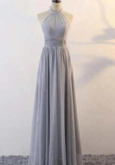 Elegant Halter Grey Chiffon Bridesmaid Dress