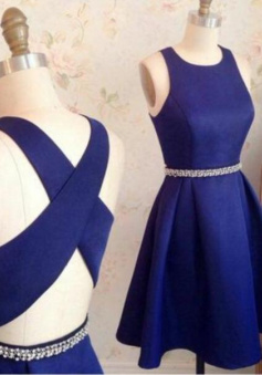 Elegant Navy Blue Criss Cross Back Short Prom Dress