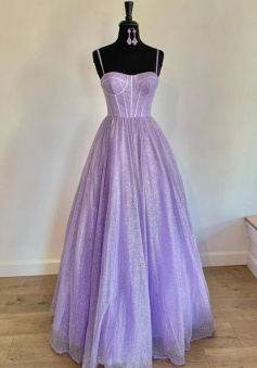Spaghetti Straps A-Line Lavender Straps Long Prom Dress