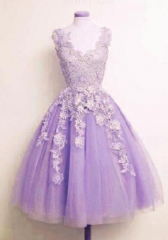A-line Lilac Tulle Lace Appliques Short Homecoming Dress