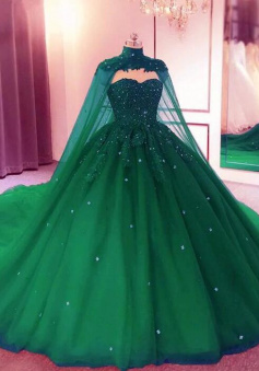 Sweetheart Ball Gown Tulle Prom Dress With Cape