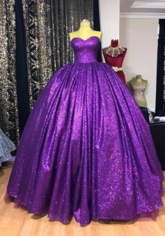 Sweetheart simple shiny ball gown prom dress