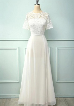 A-line White Chiffon Prom Dress With Lace
