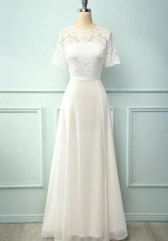 A-line White Chiffon Prom Dress With Lace