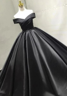 Off Shoulder Black satin long prom dress