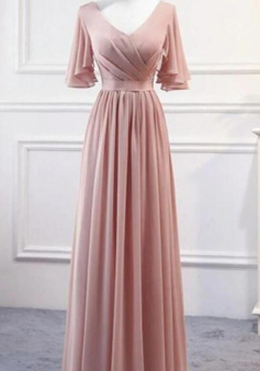 Floor Length Pink Chiffon Bridesmaid Dresses