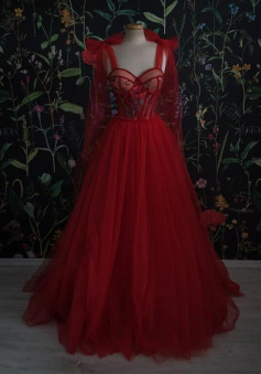 Mermaid Red Tulle Prom Evening Gowns