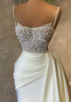 Sexy Mermaid Ivory Prom Dress with Pearl