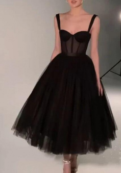 Sexy A Line Black Tulle Short Prom Dress