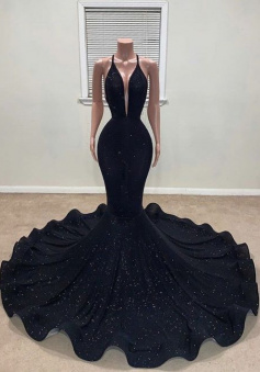 Mermaid Black Sequin Prom Dresses Evening Dress