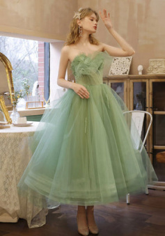 Cute Tea Length Tulle Short Prom Dresses