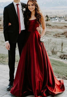 Elegant Mermaid A-line Burgundy Long Prom Dress with Pockets