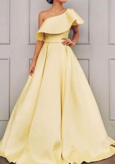 Simple mermaid one shoulder yellow prom dress