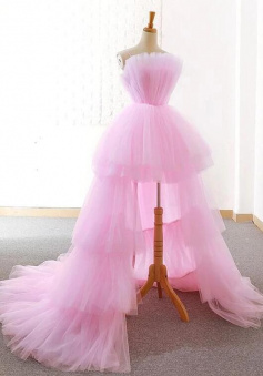 Mermaid Pink tulle long prom dress