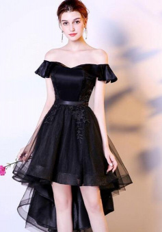 Sexy Black High Low Tulle Prom Dress With Lace