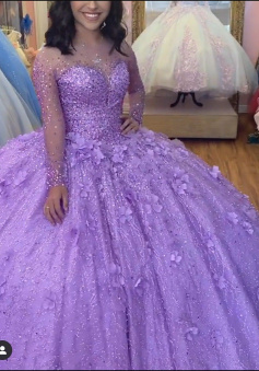 Elegant Ball Gown Purple Lace Quinceanera prom Dress