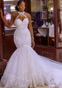 Halter Sexy See Through Mermaid Lace Wedding Dresses