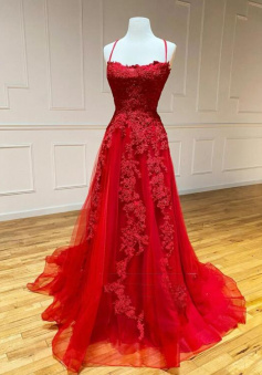 Mermaid Red lace long prom dress evening dress
