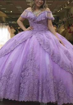 Off Shoulder Princess Lavender Quinceanera Dresses With Lace Beaded
