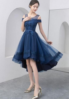 Sexy Navy Blue Prom Dress with Lace Appliques