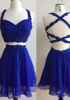 Cute Royal BlueTwo Piece Homecoming Dresses