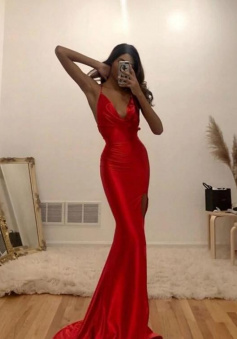Sexy Mermaid Red Chiffon Prom Dress