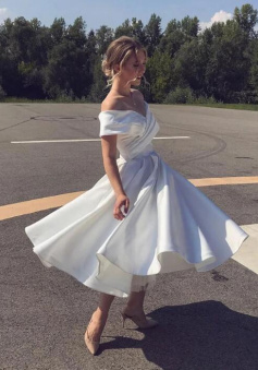 Off Shoulder A Line White Short Prom Dresses