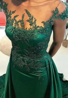 Mermaid Stain Prom Dress Special Occasion Evening Gowns With Lace ApplIques