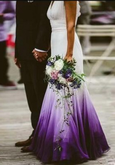 A Line Purple Wedding Dress Ombre Prom Dress