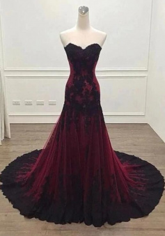 Mermaid Sweetheart Black and Red Evening Prom Dress