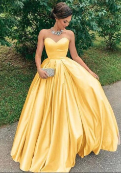 A Line Sweetheart Floor Length Yellow Prom Dress